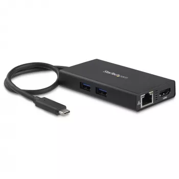 StarTech.com Adaptador multipuerto USB-C – Estación de acoplamiento de viaje USB-C con HDMI 4K – Power Delivery Pass-Through de 60 W, GbE, 2 puertos USB-A 3.0 Hub – Mini dock USB Type-C portátil para portátiles