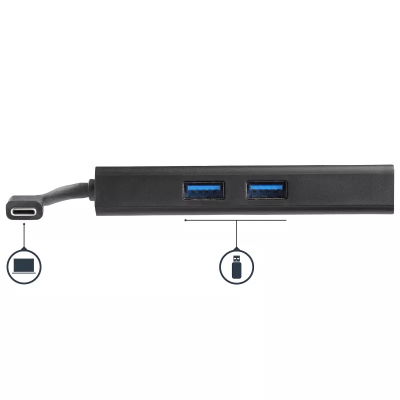 StarTech.com Adaptador multipuerto USB-C – Estación de acoplamiento de viaje USB-C con HDMI 4K – Power Delivery Pass-Through de 60 W, GbE, 2 puertos USB-A 3.0 Hub – Mini dock USB Type-C portátil para portátiles