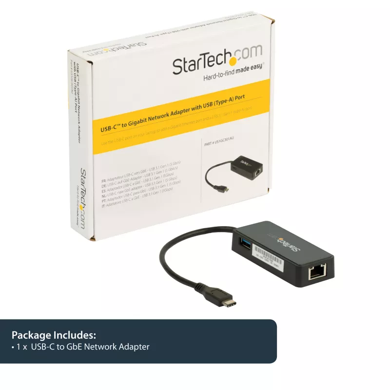 StarTech.com Adaptador de red USB-C a Gigabit con puerto USB 3.0 adicional