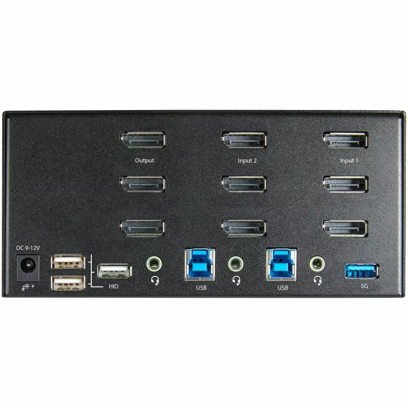 StarTech.com Conmutador KVM DisplayPort de 2 puertos para triple monitor – 4K 60Hz UHD HDR – KVM DP 1.2 de sobremesa con hub USB 3.0 de 2 puertos (5 Gbit/s) y 4 puertos USB 2.0 HID, audio – Conmutación por tecla de acceso rápido – TAA