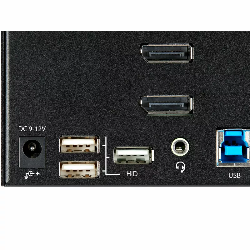 StarTech.com Conmutador KVM DisplayPort de 2 puertos para triple monitor – 4K 60Hz UHD HDR – KVM DP 1.2 de sobremesa con hub USB 3.0 de 2 puertos (5 Gbit/s) y 4 puertos USB 2.0 HID, audio – Conmutación por tecla de acceso rápido – TAA