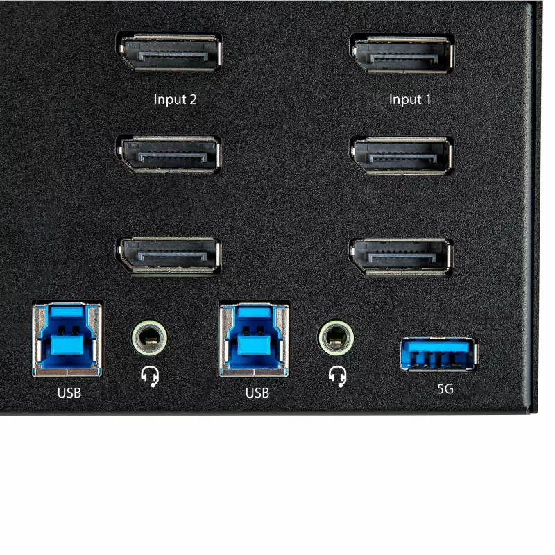StarTech.com Conmutador KVM DisplayPort de 2 puertos para triple monitor – 4K 60Hz UHD HDR – KVM DP 1.2 de sobremesa con hub USB 3.0 de 2 puertos (5 Gbit/s) y 4 puertos USB 2.0 HID, audio – Conmutación por tecla de acceso rápido – TAA
