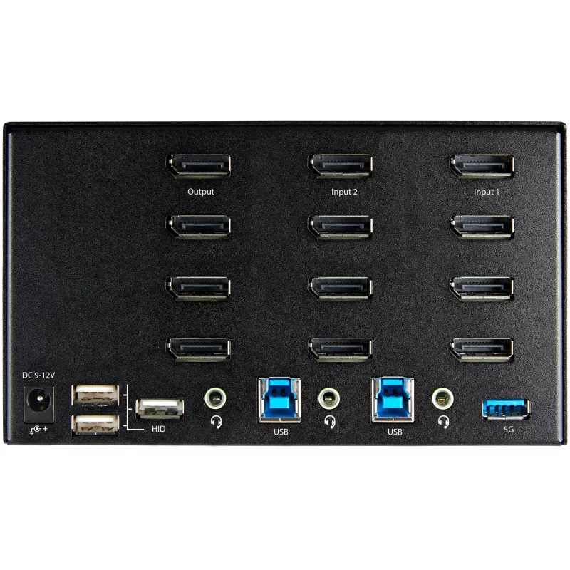 StarTech.com Conmutador KVM DisplayPort de 2 puertos para cuatro monitores – 4K 60Hz UHD HDR – KVM DP 1.2 4K de sobremesa con hub USB 3.0 de 2 puertos (5 Gbit/s) y 4 puertos USB 2.0 HID, audio – Conmutación por tecla de acceso rápido – TAA