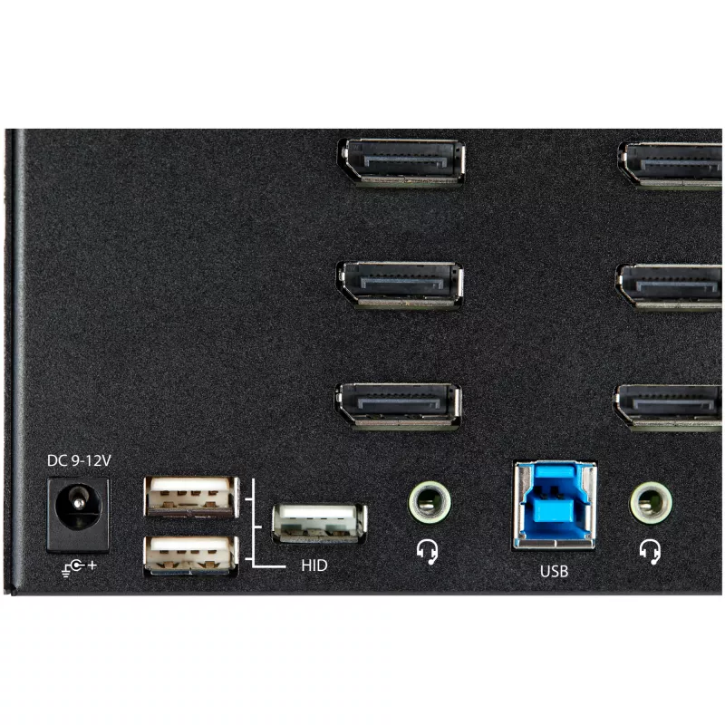 StarTech.com Conmutador KVM DisplayPort de 2 puertos para cuatro monitores – 4K 60Hz UHD HDR – KVM DP 1.2 4K de sobremesa con hub USB 3.0 de 2 puertos (5 Gbit/s) y 4 puertos USB 2.0 HID, audio – Conmutación por tecla de acceso rápido – TAA