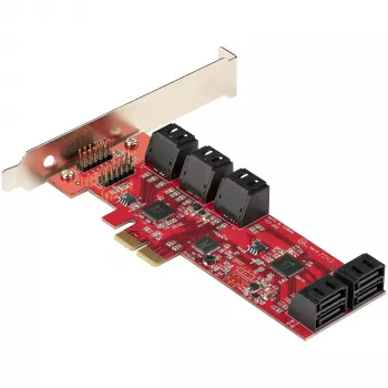 StarTech.com Tarjeta SATA PCIe - Tarjeta de expansión PCIe SATA de 10 puertos - 6 Gbit/s - Perfil bajo/completo - Conectores SATA apilados - ASM1062 Non-RAID - Convertidor/adaptador PCI Express a SATA
