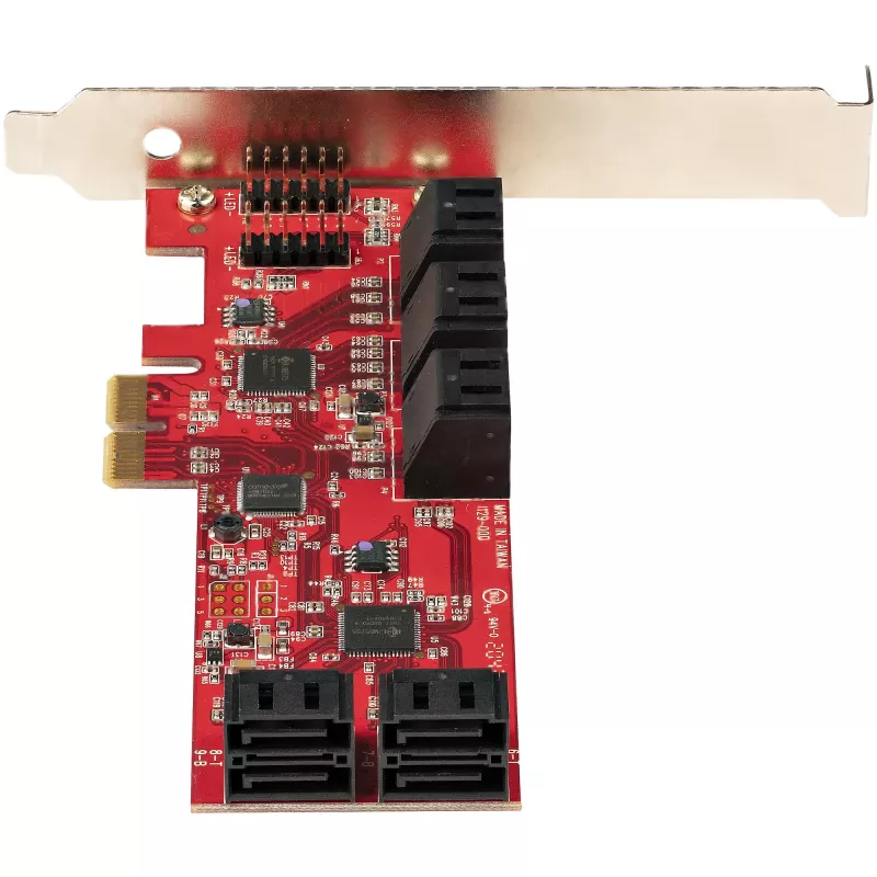 StarTech.com Tarjeta SATA PCIe - Tarjeta de expansión PCIe SATA de 10 puertos - 6 Gbit/s - Perfil bajo/completo - Conectores SATA apilados - ASM1062 Non-RAID - Convertidor/adaptador PCI Express a SATA