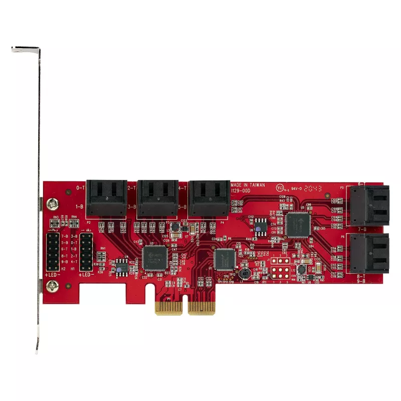 StarTech.com Tarjeta SATA PCIe - Tarjeta de expansión PCIe SATA de 10 puertos - 6 Gbit/s - Perfil bajo/completo - Conectores SATA apilados - ASM1062 Non-RAID - Convertidor/adaptador PCI Express a SATA
