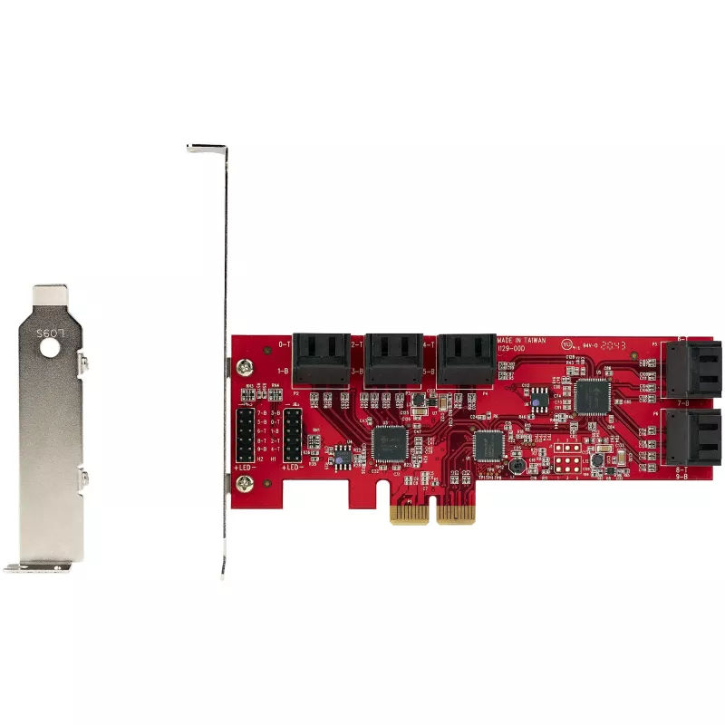 StarTech.com Tarjeta SATA PCIe - Tarjeta de expansión PCIe SATA de 10 puertos - 6 Gbit/s - Perfil bajo/completo - Conectores SATA apilados - ASM1062 Non-RAID - Convertidor/adaptador PCI Express a SATA