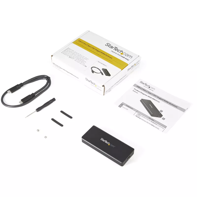 StarTech.com M2E1BRU31C carcasa para SSD M.2 NVMe PCIe, USB-C 10 Gbit/s (USB 3.2 Gen 2), aluminio resistente, M-Key, IP67, compatible con Thunderbolt 3, negro