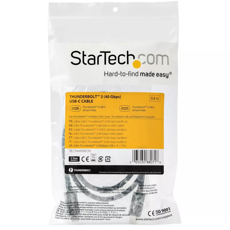 StarTech.com Cable Thunderbolt 3 a Thunderbolt 3 de 0,8 m - 40 Gbit/s