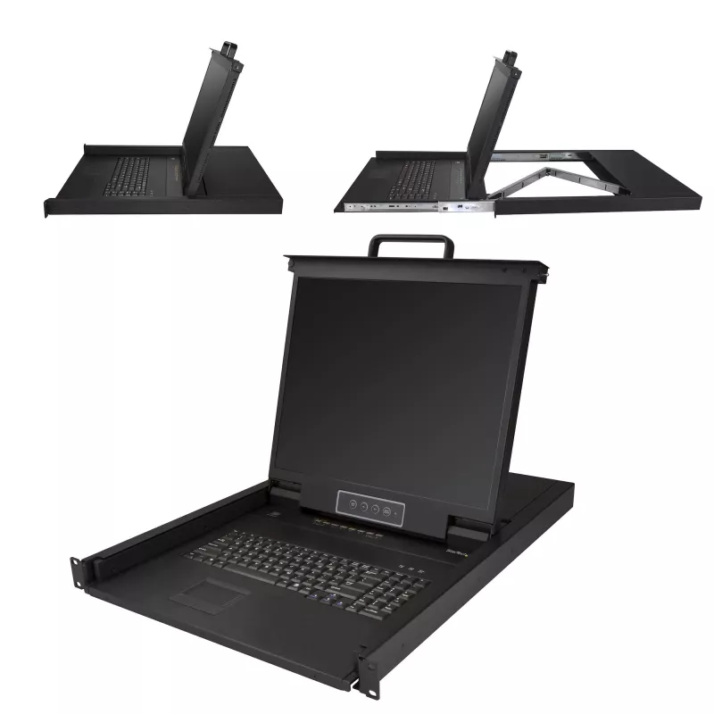StarTech.com Consola KVM para rack de 8 puertos con cables de 1,8 m – KVM switch integrado con monitor LCD de 19 pulgadas – Cajón KVM LCD de 1U con todas las funciones – KVM OSD – Duradero, 50.000 horas de MTBF – Compatible con USB + VGA