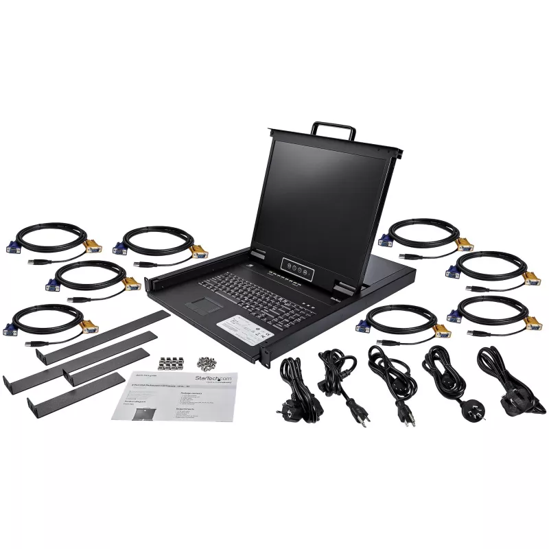 StarTech.com Consola KVM para rack de 8 puertos con cables de 1,8 m – KVM switch integrado con monitor LCD de 19 pulgadas – Cajón KVM LCD de 1U con todas las funciones – KVM OSD – Duradero, 50.000 horas de MTBF – Compatible con USB + VGA