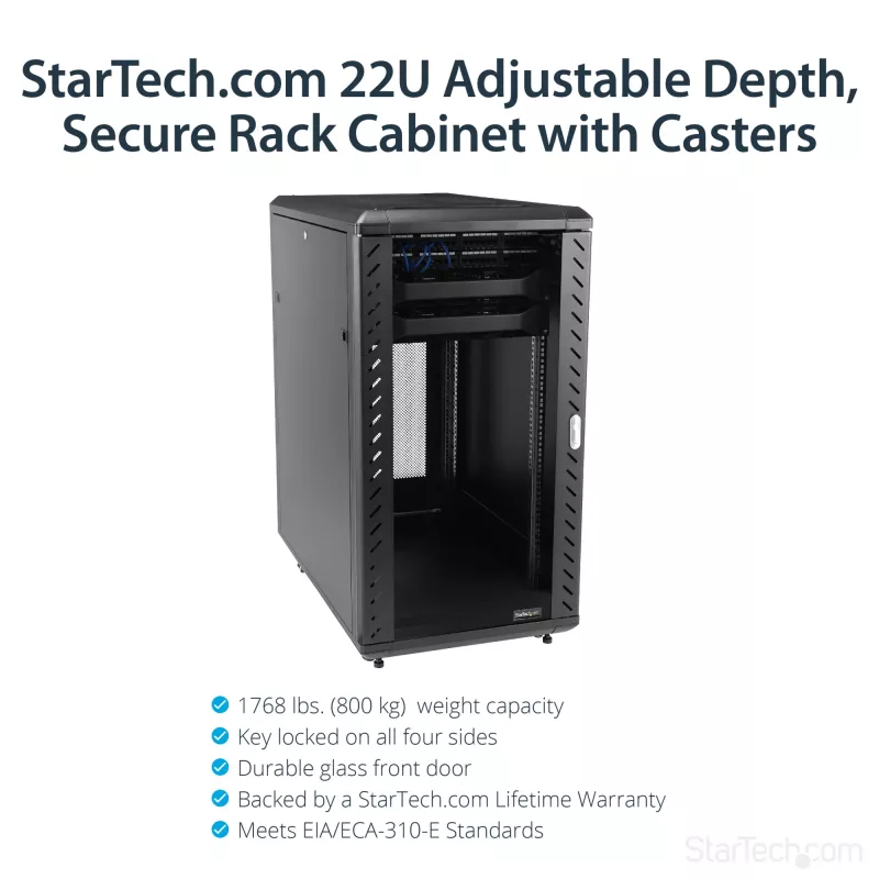 StarTech.com Rack de servidores de 4 postes 22U, armario de datos de 19