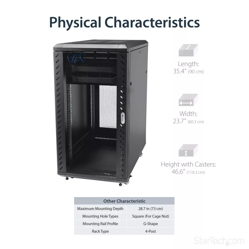 StarTech.com Rack de servidores de 4 postes 22U, armario de datos de 19