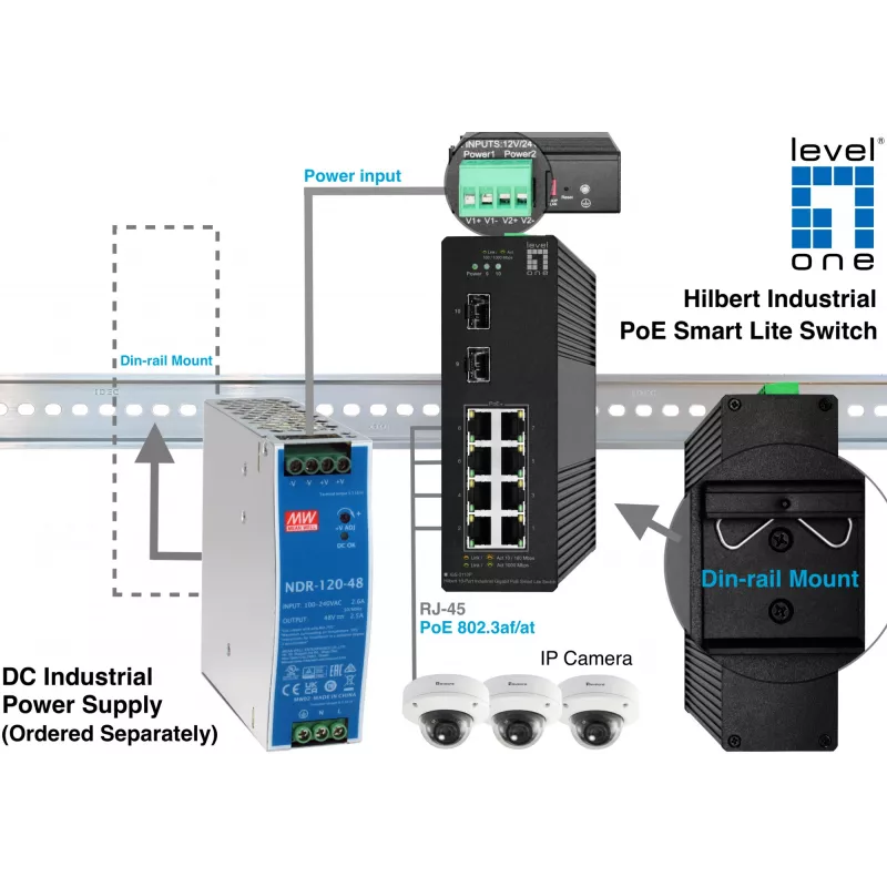 Switch gestionado LevelOne Hilbert 10 puertos Gigabit PoE industrial Smart Lite