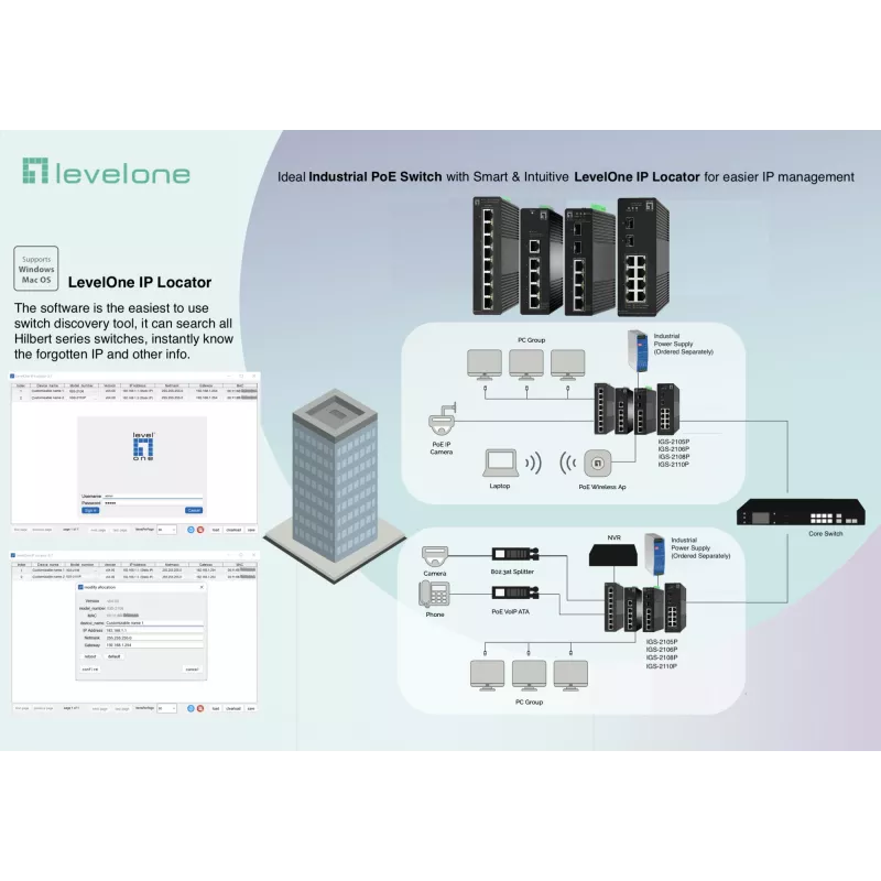 Switch gestionado LevelOne Hilbert 10 puertos Gigabit PoE industrial Smart Lite