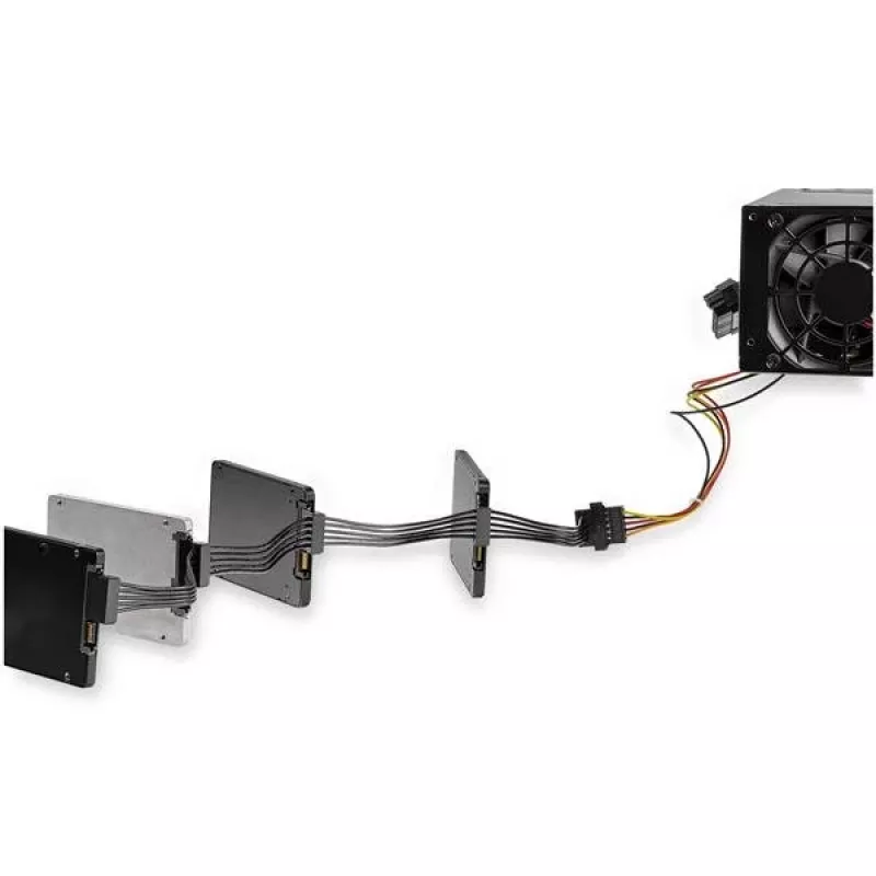 StarTech.com cable adaptador divisor de alimentación SATA de 4x, SATA de 15 pines, 4 x SATA, 0,4 m, conector macho, conector hembra, negro