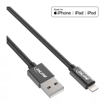 Cable USB Lightning InLine, para iPad, iPhone, iPod, negro/aluminio, 1m certificado MFi