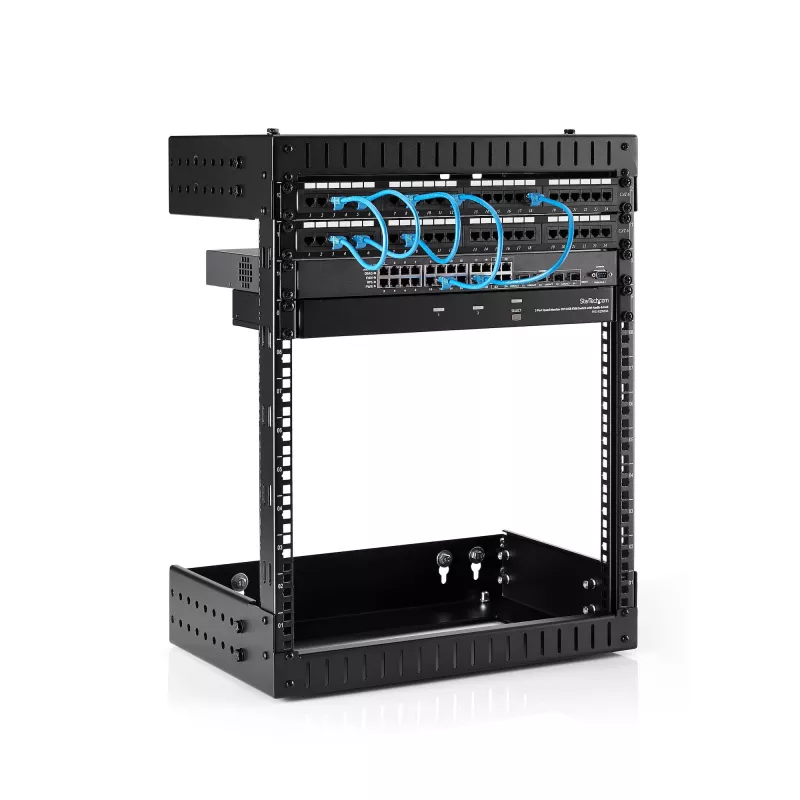 StarTech.com armario de red de pared 12U 19 pulgadas - profundidad ajustable 12-20 pulgadas 2 postes rack de estructura abierta para sala de servidores para comunicación AV/datos/IT/equipos informáticos/switch con tuercas enjauladas y tornillos