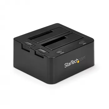 StarTech.com base de acoplamiento para discos duros Dual-Bay USB 3.0 a SATA, dock USB para discos duros, base de acoplamiento externa para SSD/HDD SATA I/II/III de 2,5/3,5 pulgadas, bahía de disco duro hot-swap, carga superior