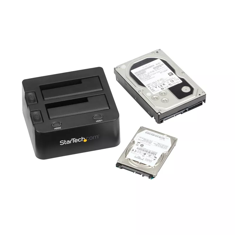 StarTech.com base de acoplamiento para discos duros Dual-Bay USB 3.0 a SATA, dock USB para discos duros, base de acoplamiento externa para SSD/HDD SATA I/II/III de 2,5/3,5 pulgadas, bahía de disco duro hot-swap, carga superior