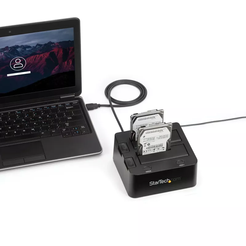 StarTech.com base de acoplamiento para discos duros Dual-Bay USB 3.0 a SATA, dock USB para discos duros, base de acoplamiento externa para SSD/HDD SATA I/II/III de 2,5/3,5 pulgadas, bahía de disco duro hot-swap, carga superior