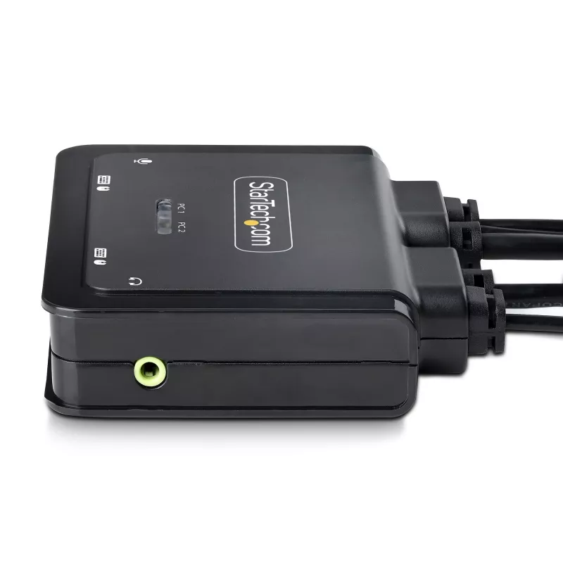 StarTech.com switch KVM de 2 puertos híbrido USB-C DisplayPort con cables, 4K 60Hz, switch KVM compacto con cables integrados de 1,8 m USB-A/DisplayPort/audio y 1,2 m USB-C host, alimentado por bus – botón de control remoto/conmutación por tecla de acceso rápido
