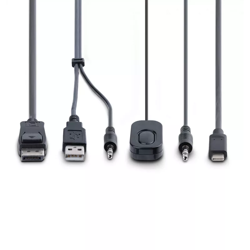 StarTech.com switch KVM de 2 puertos híbrido USB-C DisplayPort con cables, 4K 60Hz, switch KVM compacto con cables integrados de 1,8 m USB-A/DisplayPort/audio y 1,2 m USB-C host, alimentado por bus – botón de control remoto/conmutación por tecla de acceso rápido