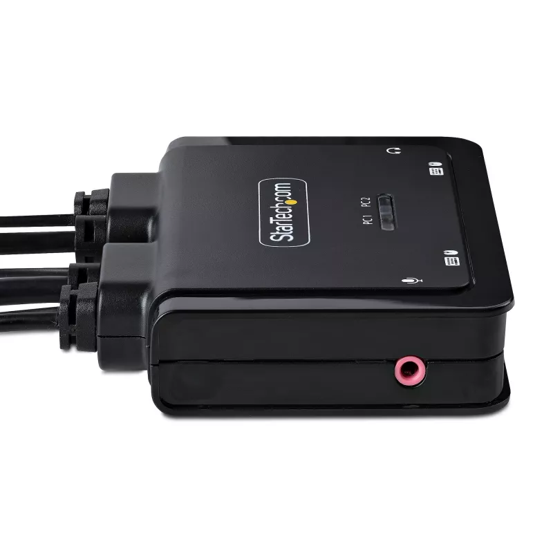 StarTech.com switch KVM de 2 puertos USB-C con cables, salida DisplayPort 4K 60Hz, KVM compacto con cables integrados de 1,2 m USB Type-C/audio, alimentado por bus - botón de control remoto/conmutación por tecla de acceso rápido