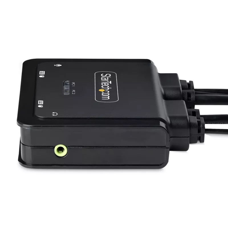 StarTech.com switch KVM de 2 puertos USB-C con cables, salida DisplayPort 4K 60Hz, KVM compacto con cables integrados de 1,2 m USB Type-C/audio, alimentado por bus - botón de control remoto/conmutación por tecla de acceso rápido