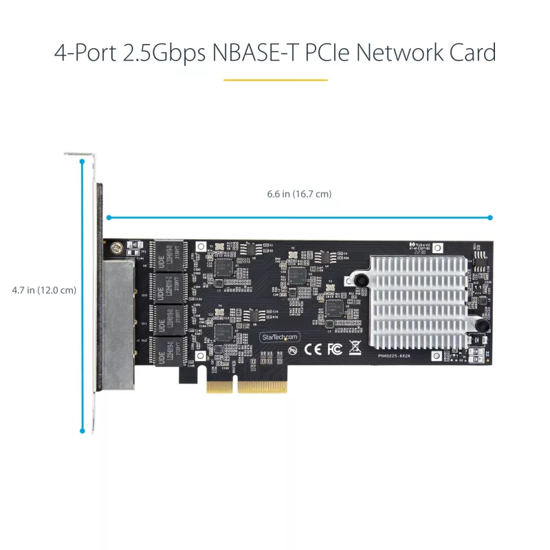 StarTech.com tarjeta de red PCIe 4 puertos 2,5 Gbit/s NBASE-T, Intel I225-V, tarjeta de red para ordenador de cuatro puertos, NIC multi-gigabit, tarjeta LAN PCI Express para servidor, interfaz Ethernet para sobremesa