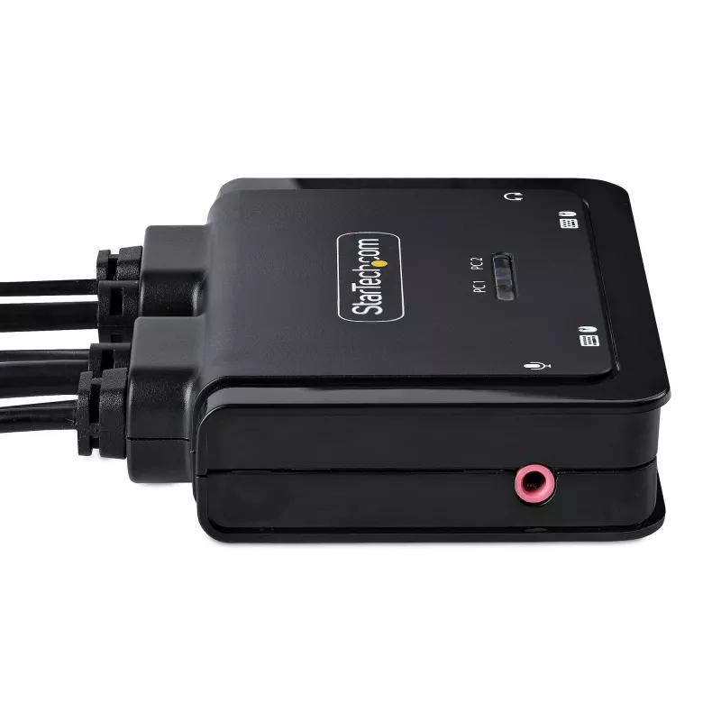 StarTech.com switch KVM de 2 puertos híbrido USB-C HDMI con cables, 4K 60Hz, KVM compacto con cables integrados de 6ft/1,8m USB-A/HDMI/audio y 4ft/1,2m USB-C host, alimentado por bus - botón de control remoto/conmutación por tecla de acceso rápido