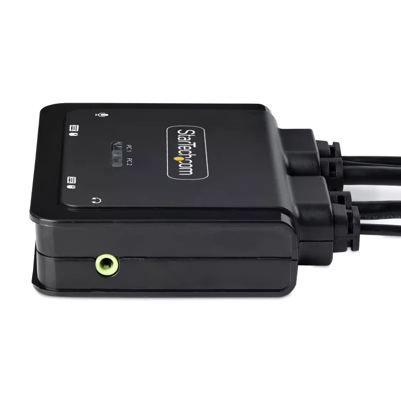 StarTech.com switch KVM de 2 puertos híbrido USB-C HDMI con cables, 4K 60Hz, KVM compacto con cables integrados de 6ft/1,8m USB-A/HDMI/audio y 4ft/1,2m USB-C host, alimentado por bus - botón de control remoto/conmutación por tecla de acceso rápido