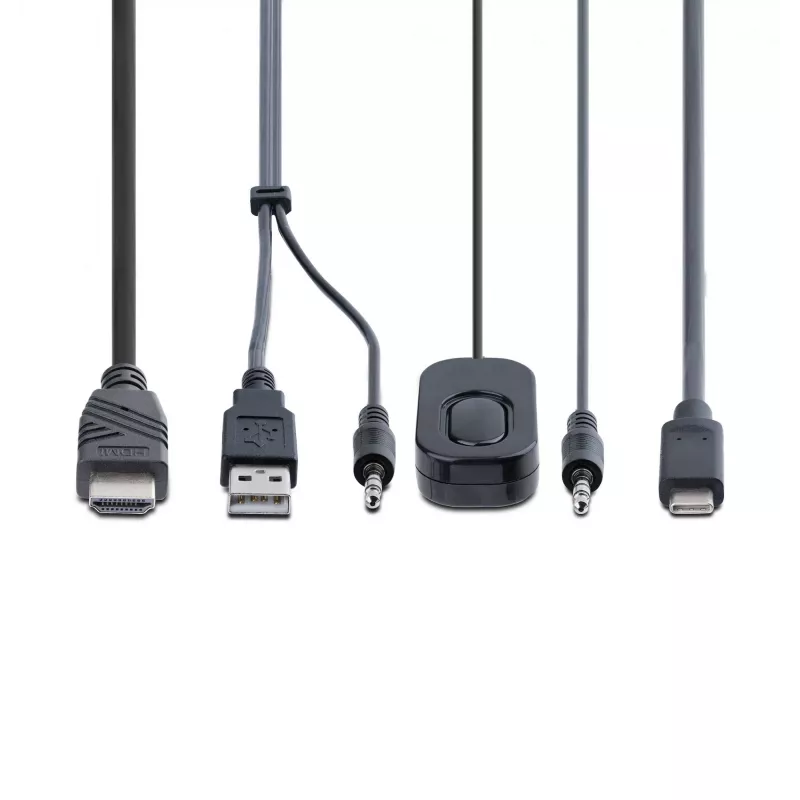 StarTech.com switch KVM de 2 puertos híbrido USB-C HDMI con cables, 4K 60Hz, KVM compacto con cables integrados de 6ft/1,8m USB-A/HDMI/audio y 4ft/1,2m USB-C host, alimentado por bus - botón de control remoto/conmutación por tecla de acceso rápido