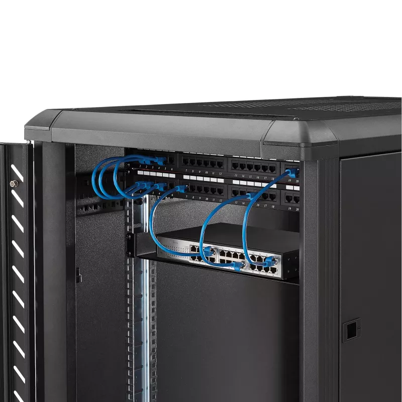 StarTech.com CABSHELF1U bandeja para rack de servidor 1U, bandeja voladiza fija para rack/armario de 19 pulgadas, 17,7 cm (7 pulgadas) de profundidad, capacidad de 15 kg (33 lb), con tuercas enjauladas y tornillos, negra