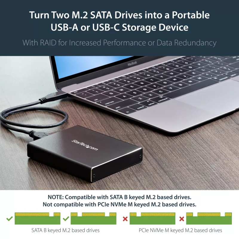 StarTech.com carcasa de unidad de doble ranura para SSD M.2 SATA - USB 3.1 (10 Gbit/s) - RAID