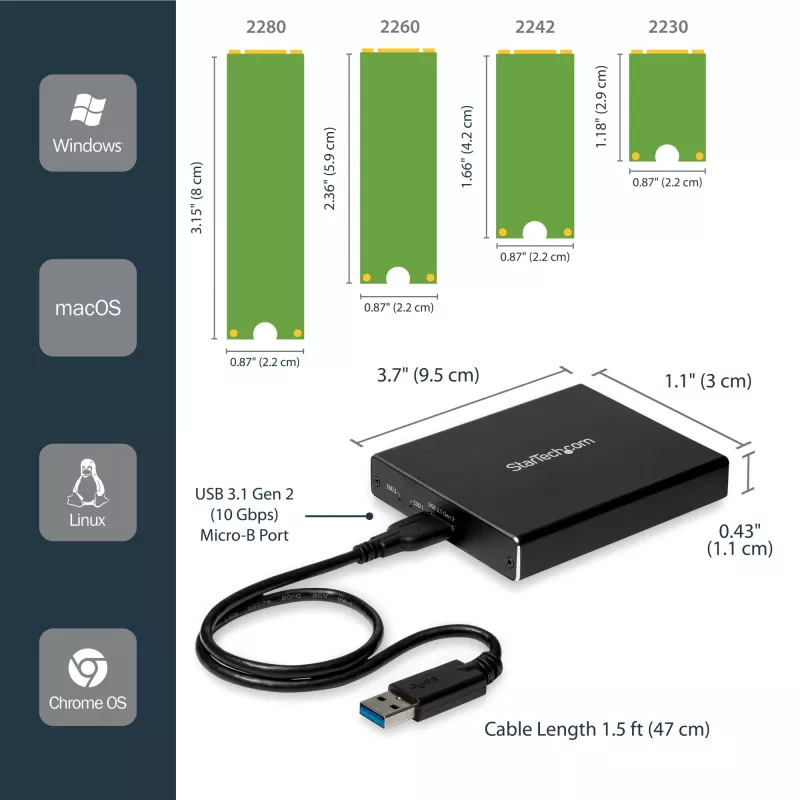 StarTech.com carcasa de unidad de doble ranura para SSD M.2 SATA - USB 3.1 (10 Gbit/s) - RAID