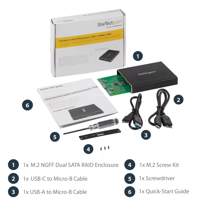 StarTech.com carcasa de unidad de doble ranura para SSD M.2 SATA - USB 3.1 (10 Gbit/s) - RAID