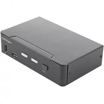 StarTech.com switch KVM HDMI de 2 puertos - monitor único 4K 60Hz Ultra HD HDR - switch KVM HDMI 2.0 para sobremesa con hub USB 3.0 de 2 puertos (5 Gbit/s) y 4x USB 2.0 HID, audio - conmutación por tecla de acceso rápido - TAA