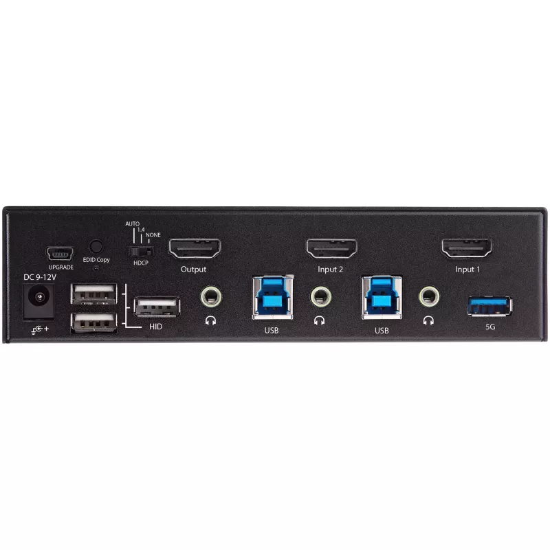 StarTech.com switch KVM HDMI de 2 puertos - monitor único 4K 60Hz Ultra HD HDR - switch KVM HDMI 2.0 para sobremesa con hub USB 3.0 de 2 puertos (5 Gbit/s) y 4x USB 2.0 HID, audio - conmutación por tecla de acceso rápido - TAA