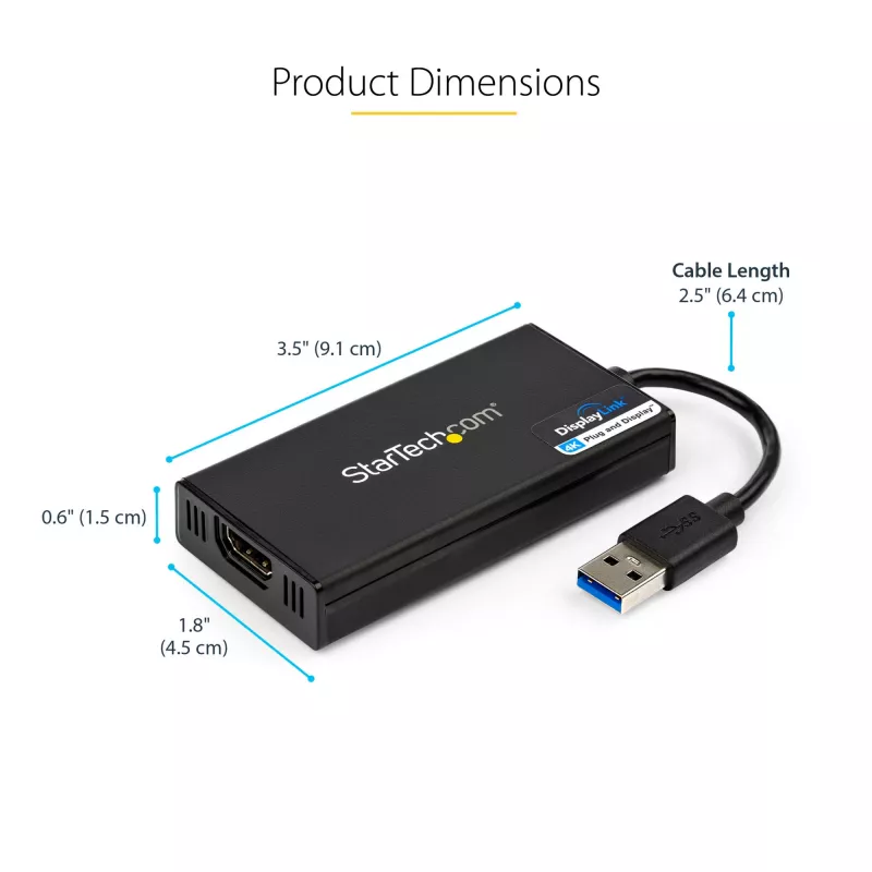StarTech.com adaptador USB 3.0 a HDMI - 4K 30Hz Ultra HD - certificado DisplayLink - adaptador convertidor USB Type-A a HDMI para monitor - tarjeta gráfica y de vídeo externa - Mac y Windows
