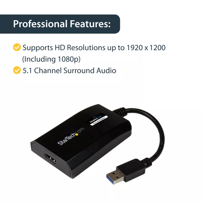 StarTech.com adaptador USB 3.0 a HDMI - certificado DisplayLink - 1080p (1920x1200) - adaptador convertidor USB Type-A a HDMI para monitor - tarjeta gráfica y de vídeo externa - Windows/Mac