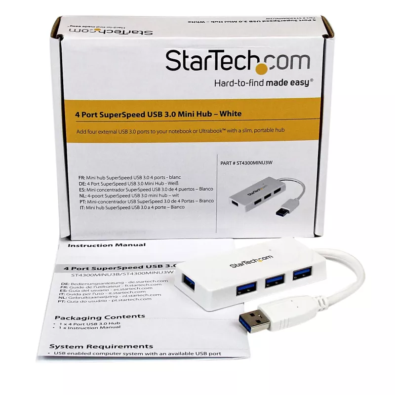 StarTech.com hub USB 3.0 SuperSpeed mini portátil de 4 puertos – blanco