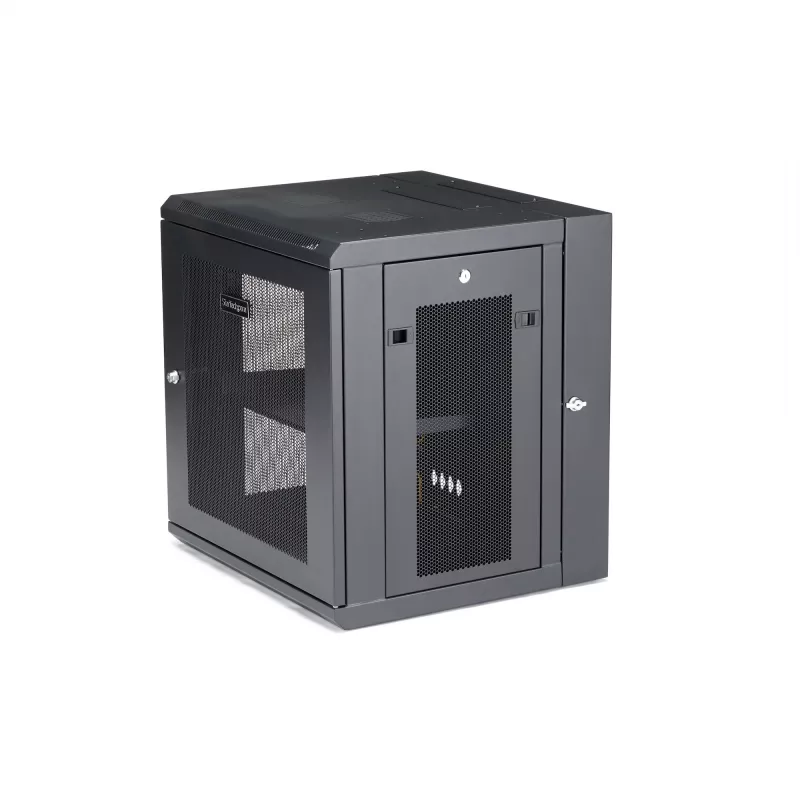 StarTech.com armario de red de montaje en pared 4 postes 12U con bandeja 1U, rack de servidor de pared abatible de 19
