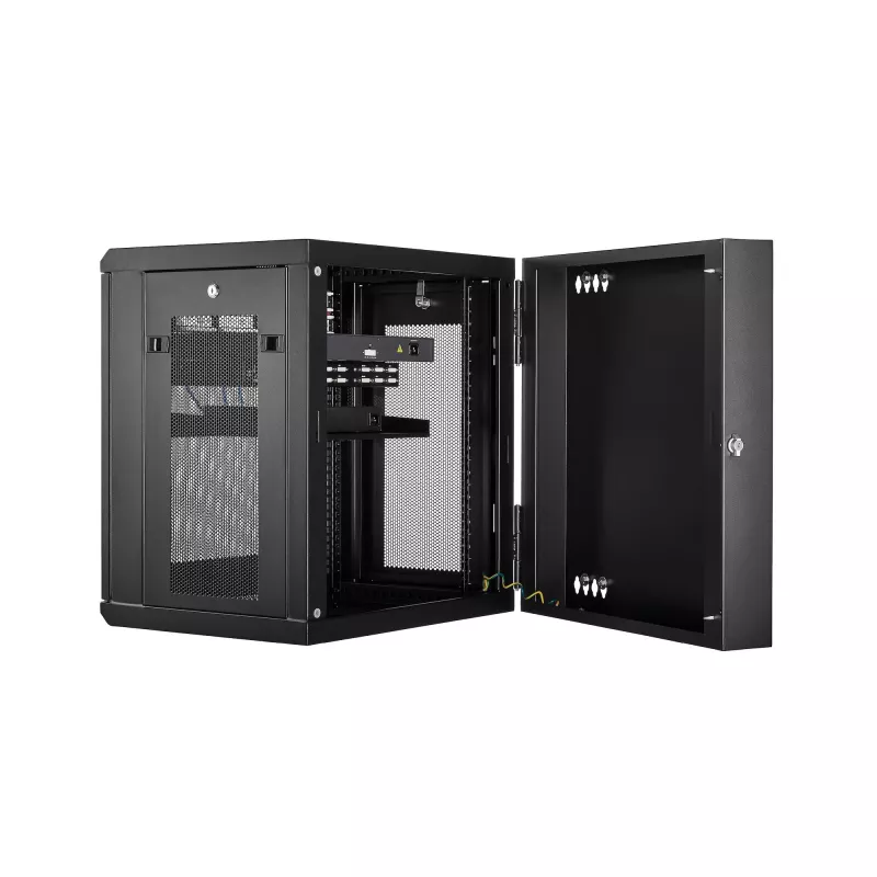 StarTech.com armario de red de montaje en pared 4 postes 12U con bandeja 1U, rack de servidor de pared abatible de 19
