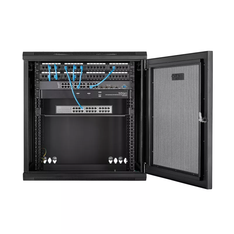 StarTech.com armario de red de montaje en pared 4 postes 12U con bandeja 1U, rack de servidor de pared abatible de 19