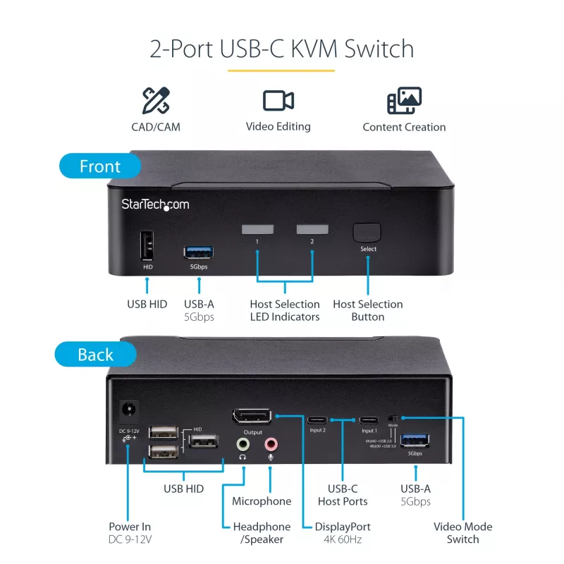 Switch KVM StarTech.com SV231DPUCA negro