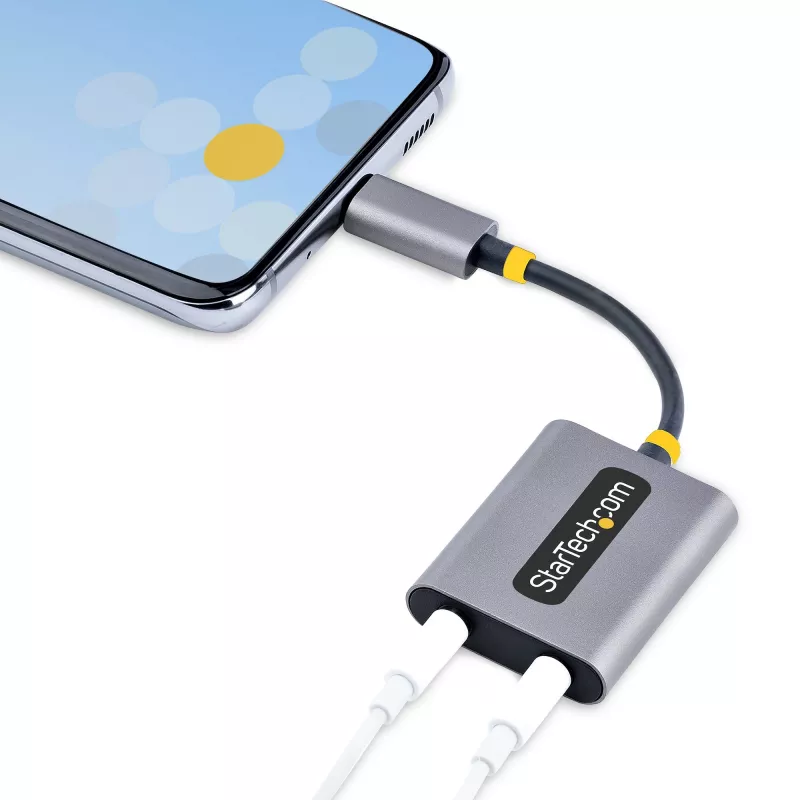 Divisor de auriculares USB-C StarTech.com, adaptador USB Type-C para dos auriculares con entrada de micrófono, adaptador USB-C a audio de 3,5 mm/adaptador USB-C para auriculares, salida de audio/aux USB-C, DAC de 24 bits
