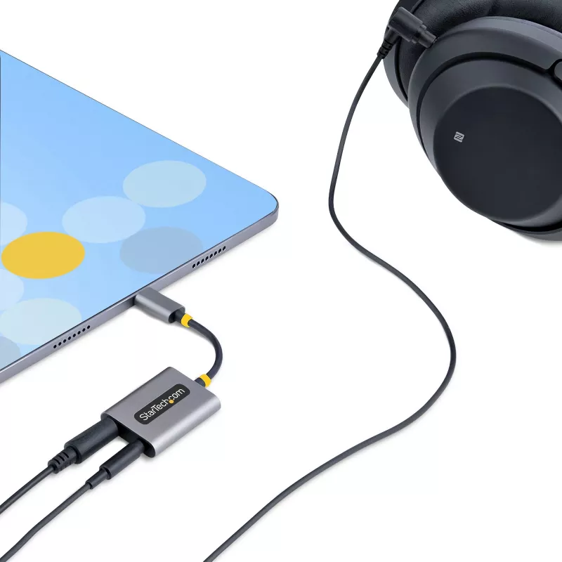 Divisor de auriculares USB-C StarTech.com, adaptador USB Type-C para dos auriculares con entrada de micrófono, adaptador USB-C a audio de 3,5 mm/adaptador USB-C para auriculares, salida de audio/aux USB-C, DAC de 24 bits