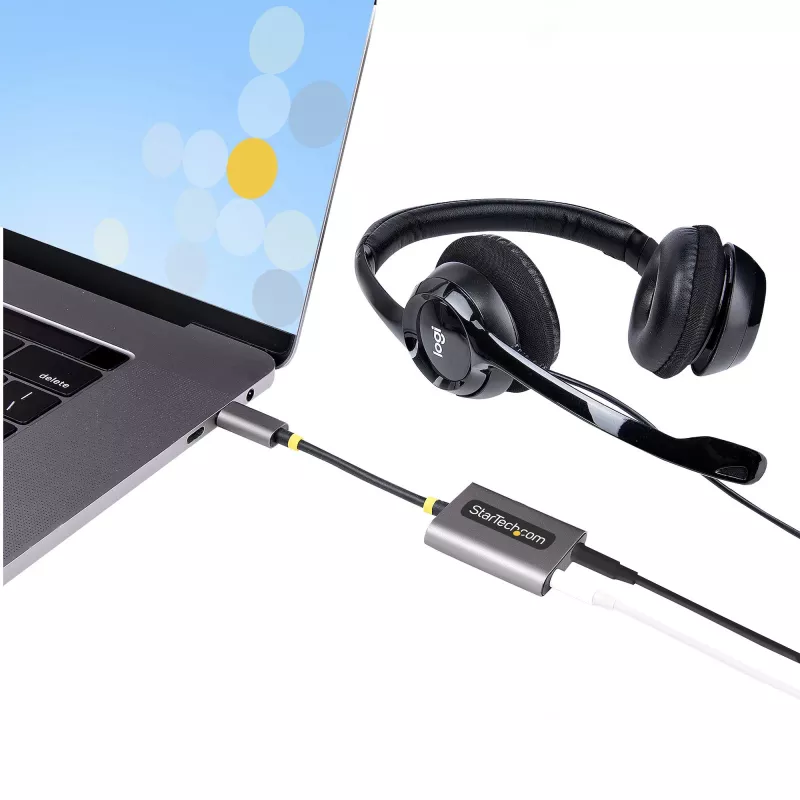 Divisor de auriculares USB-C StarTech.com, adaptador USB Type-C para dos auriculares con entrada de micrófono, adaptador USB-C a audio de 3,5 mm/adaptador USB-C para auriculares, salida de audio/aux USB-C, DAC de 24 bits